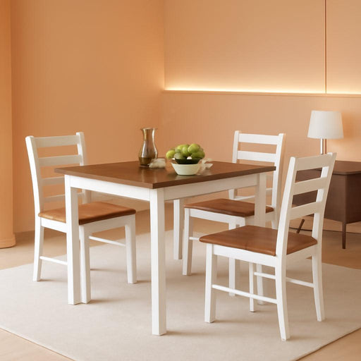 Dining Table Set for 4, Solid Wood Kitchen Table and Chairs, Farmhouse Dinette Set W/Apron, Rubber Wood Legs, Mid-Century Modern Dining Room Table and 4 Chairs for Kitchen, Restaurant