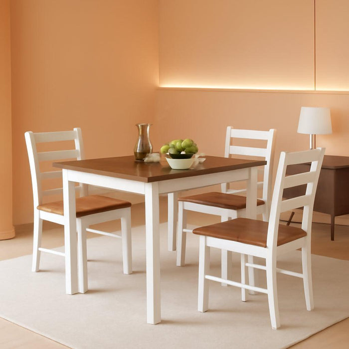 Dining Table Set for 4, Solid Wood Kitchen Table and Chairs, Farmhouse Dinette Set W/Apron, Rubber Wood Legs, Mid-Century Modern Dining Room Table and 4 Chairs for Kitchen, Restaurant