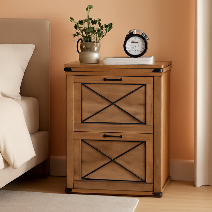 File Cabinet, Filing Cabinet with 2 File Drawers, Printer Stand, Fit A4, Letter Size, Hanging File Folders, Modern Farmhouse Style, for Home Office, Honey Brown UOFC048T41