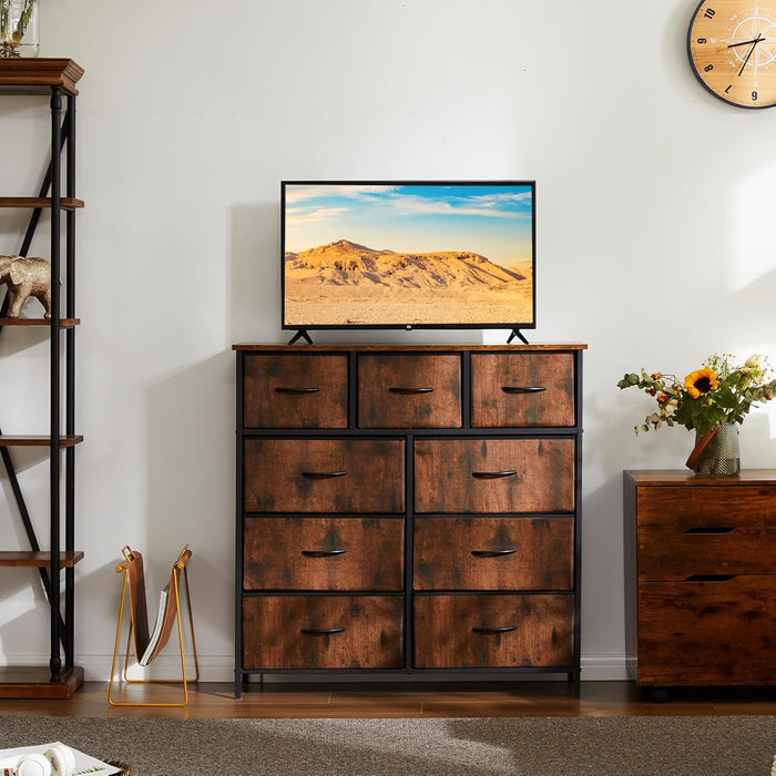 Resilient Brown NineDrawer Dresser With Fabric Bins