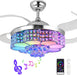Retractable Ceiling Fan with Light and Remote/App Control, Bluetooth Ceiling Fans with Speaker, RGB-LED Light 6 Speeds Reversible Blades,Chandelier Crystal Ceiling Fan with Lights