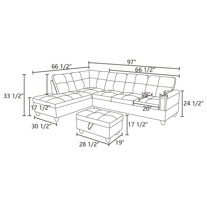 Faux Leather 4-Seat Couch, L Shaped Sectional Couches and Sofas, Modern Living Room Furniture Sets Sectional Sofa Set, Dark Grey(No Ottoman)