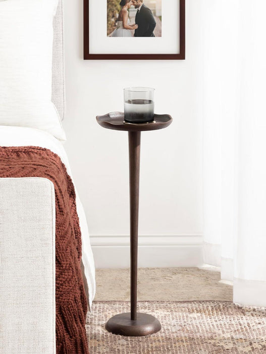 Alessia Modern Decorative Metal Drink Table, 8 X 8 X 22, Bronze, round Cast Aluminum Pedestal Plant Stand with Rough Texture and Deckled Edge