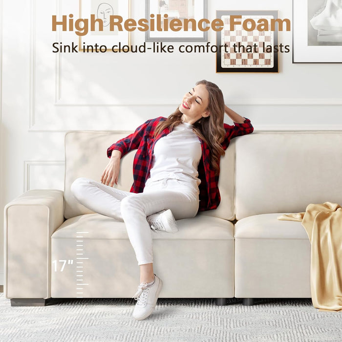 EightyFiveInch Beige Sofa Modern Living Room Furniture