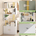 Geometric Bookcase with Cabinet, S Shaped Bookshelf 5-Tier Book Shelves for Bedroom, Modern Wood Decorative Display Shelf Tall Book Case for Home Office, Gold and White