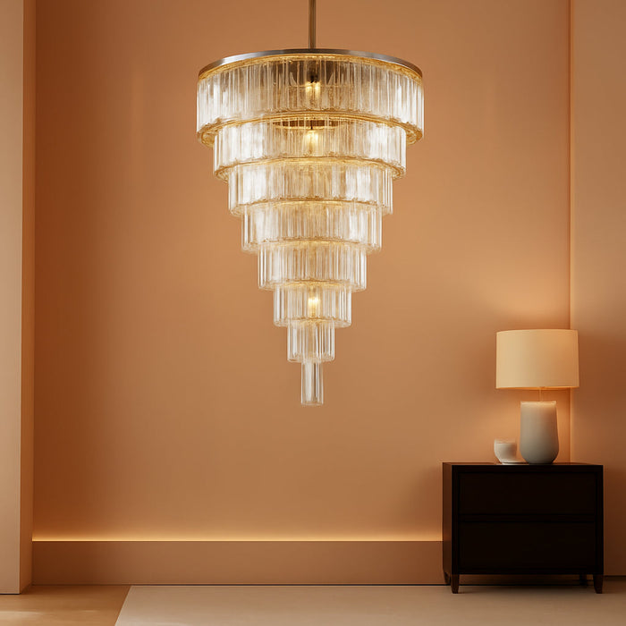 40-Inch Large Crystal Chandeliers 7-Tier Modern Gold K9 Crystal Chandelier,20-Light Luxury round Crystal Chandelier for High Ceiling Entryway Staircase Living Room Foyer