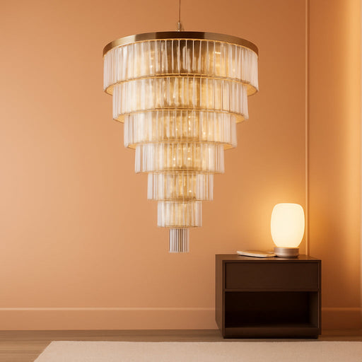 40-Inch Large Crystal Chandeliers 7-Tier Modern Gold K9 Crystal Chandelier,20-Light Luxury round Crystal Chandelier for High Ceiling Entryway Staircase Living Room Foyer