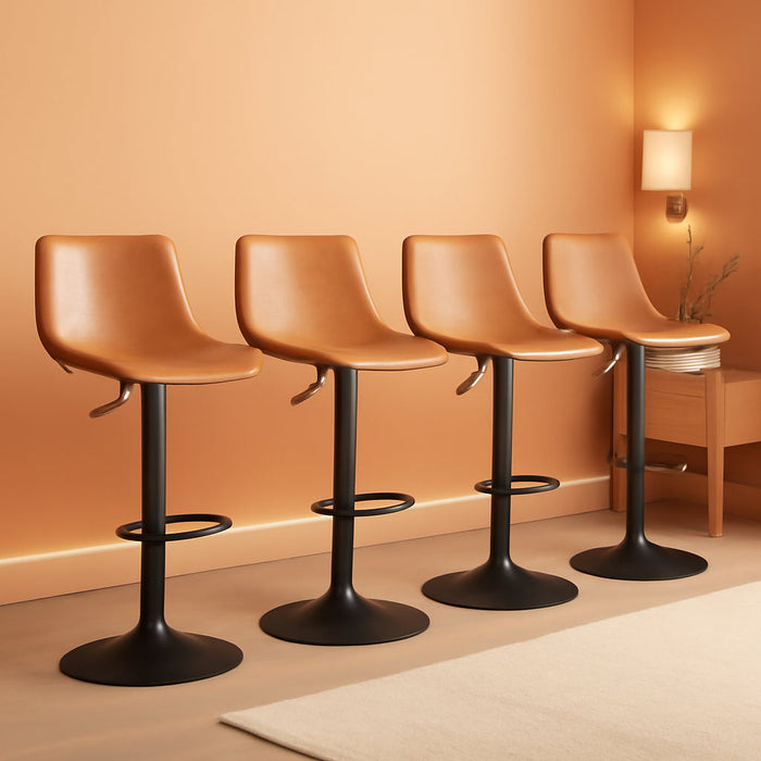 Adjustable Bar Stools Set of 4, Modern Faux Leather Swivel Barstools
