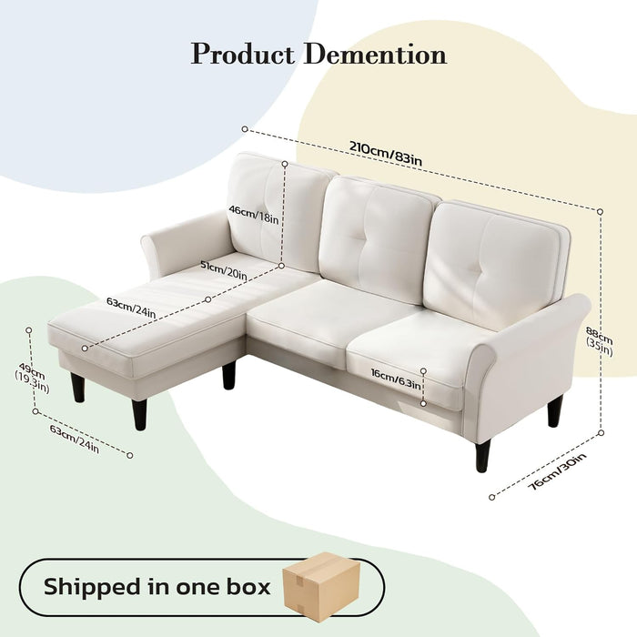 Beige 83Inch Contemporary Sectional Sofa With Ottoman
