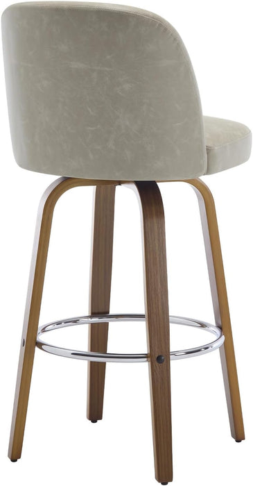 Bar Stools Set of 2, 26" Counter Height Swivel Bar Stools with Back,Walnut Bentwood Legs, Faux Leather Upholstered Counter Stools, Modern Counter Chairs Bar Stool for Kitchen Island, Griege