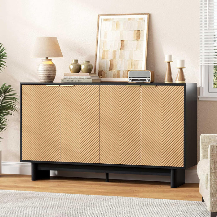 Natural Fluted Cabinet With Adjustable Shelves Storage