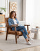 Mid Century Leather Accent Chairs, Modern Small Arm Chair for Living Room, Office Waiting Room Lobby Chair with Wooden Arms, Brown Accent Reading Chairs Set for Bedroom