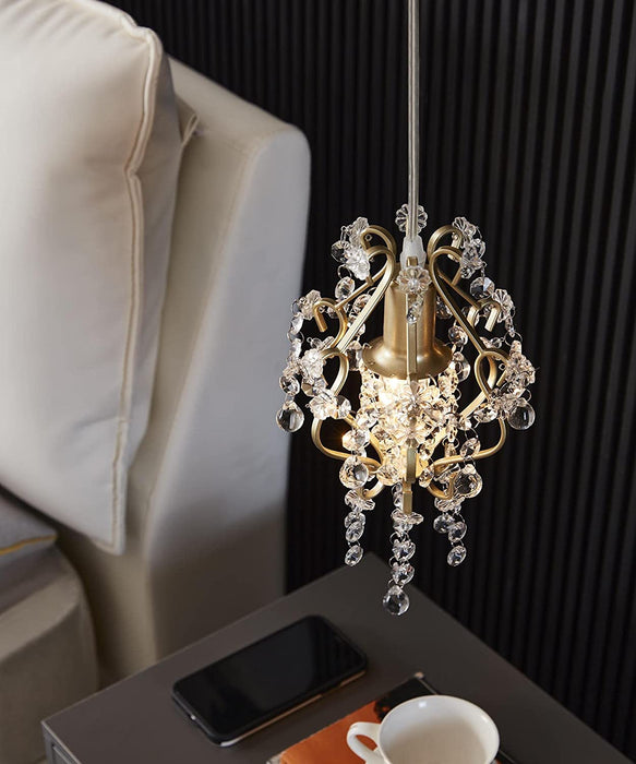 Elegant Mini Chandelier Plug in Crystal Pendant Light,Golden