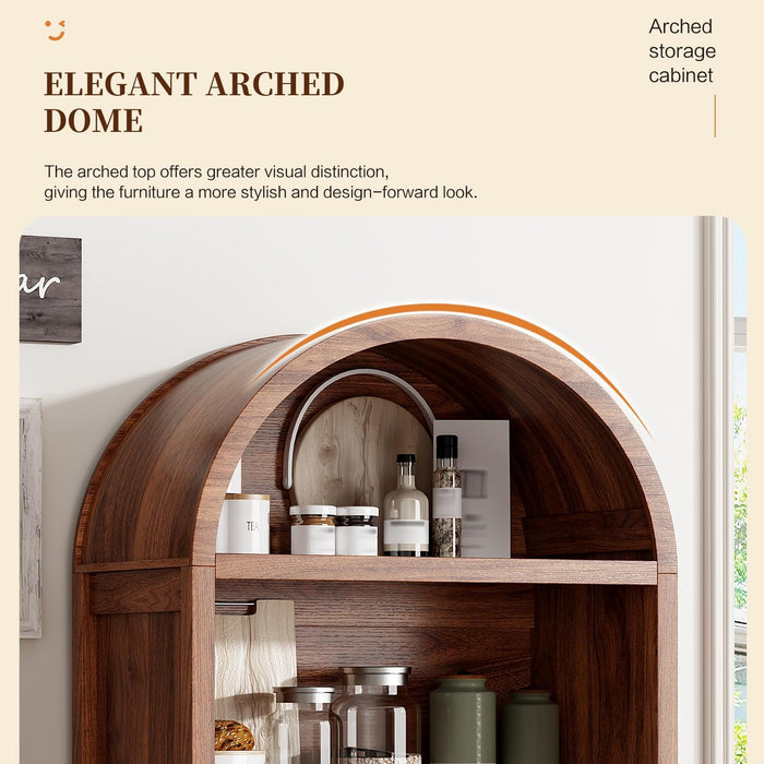 SeventyOneInch Walnut Arched Pantry Cabinet Shelves