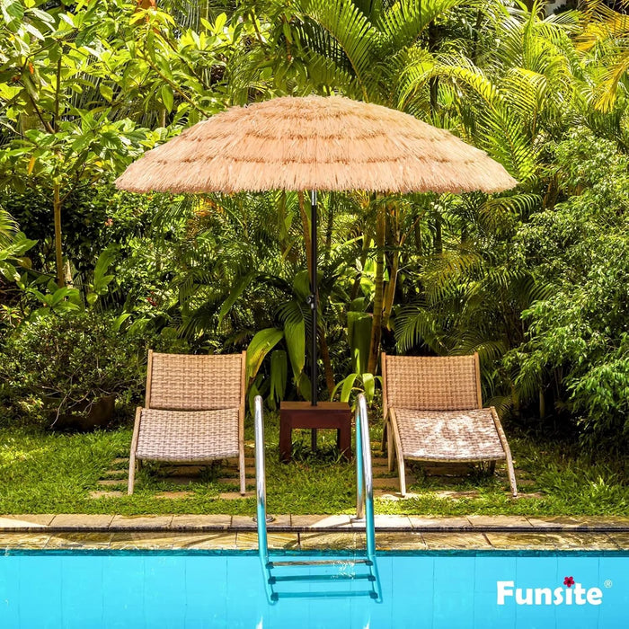 6/6.5/7.5/8Ft Tiki Umbrellas for Outside, UV Protect Thatch Umbrella with Tilt Design, Thatch Patio Umbrella for Outdoor Tiki Bar, Tropical Palapa Tiki Hut Hawaiian Hula Beach Umbrella