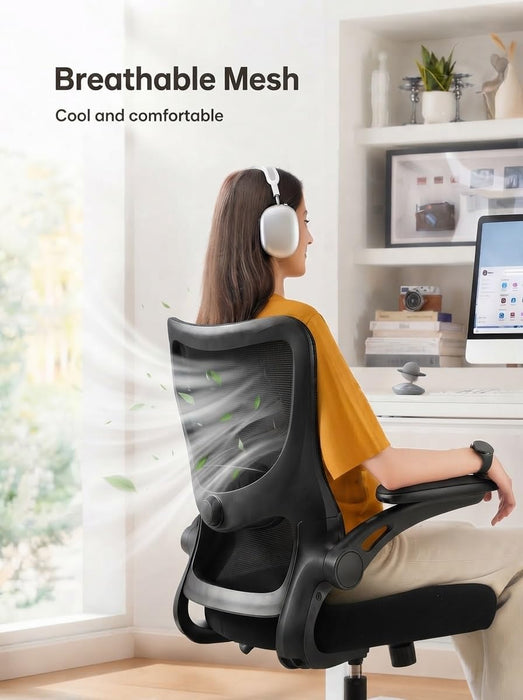 Ergonomic Office Chair Desk Chair with 3D PU Armrests and Adjustable Lumbar Support Breathable Mesh Chair Executive Rolling Swivel Comfy Task Chair for Home Office Gaming Black