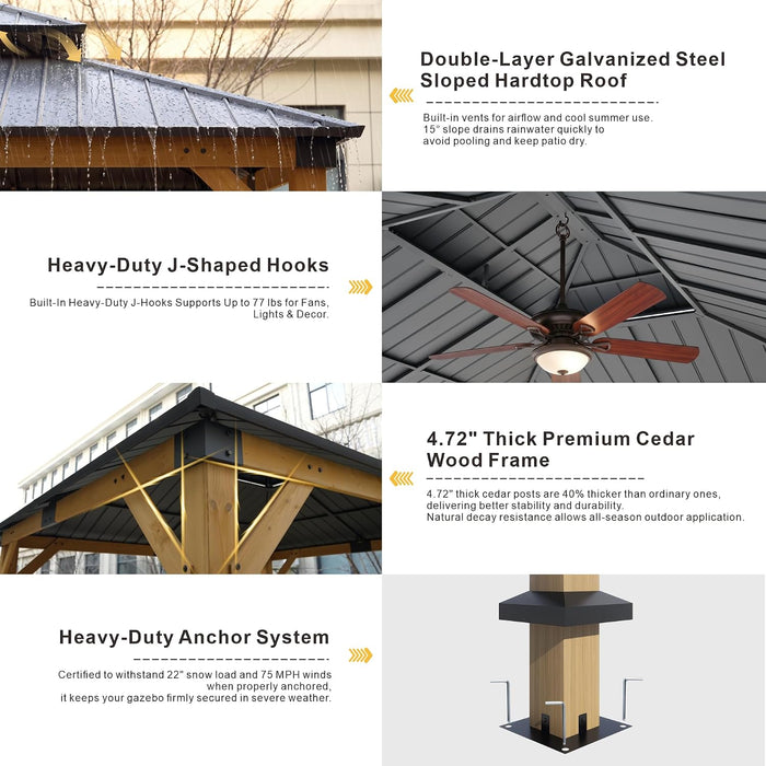 12x14 Cedar Wood Gazebo WeatherResistant Hardtop Roof
