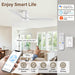52" Wood Ceiling Fans with Lights Remote,Smart Control via Wifi Alexa App,Quiet DC Motor,Modern Flush Mount Hugger Ceiling Fan for Low Profile Bedroom,Patio,Matte White,Outdoor Indoor,3 Blade,Dimmable