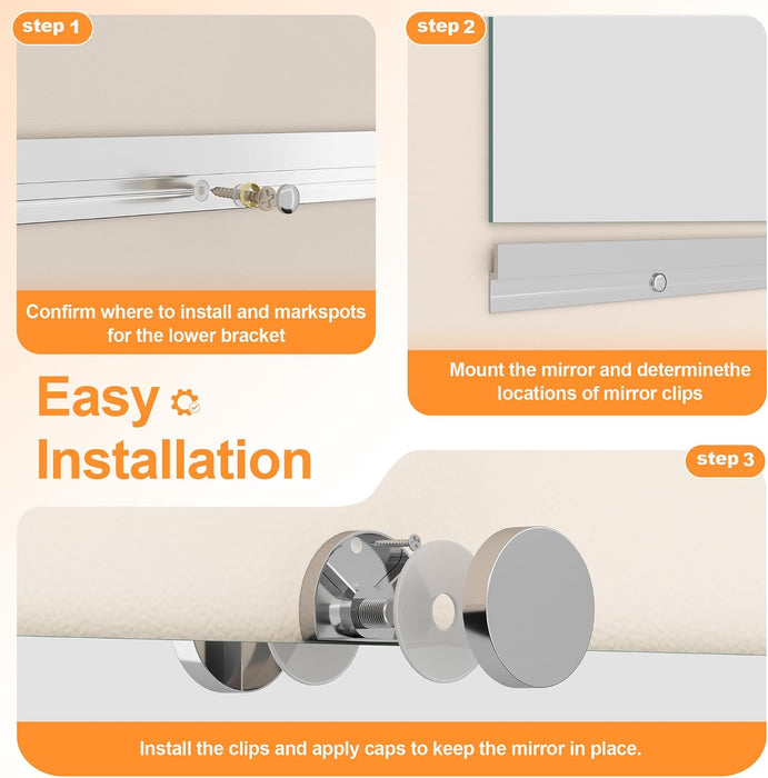 Home Gym Mirror, 48"X24" Each, 3-Pack Frameless Wall Mounted Mirrors with Glass Clamps & 2 Aluminum Rail, Large Body Mirror for Home Gym, Yoga Studio, Bedroom, Silver Tempered Glass