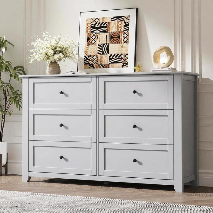 6 Drawer Dresser for Bedroom, Grey Modern Large Chest