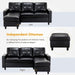  Black Faux Leather Sectional Sofa L-Shaped, Convertible