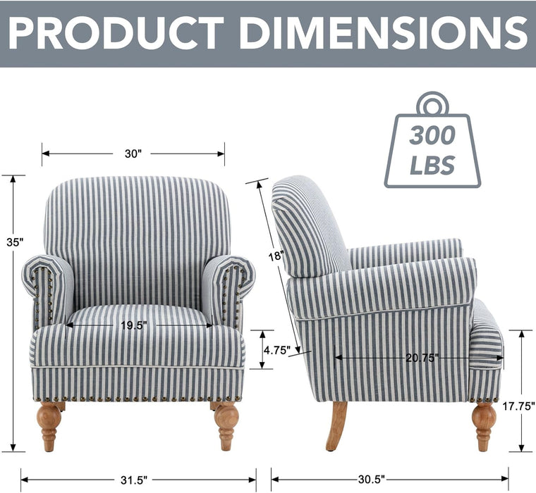 Blue Upholstered Coastal Accent Chair Nailhead Trim