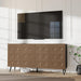 Sideboard Buffet Cabinet with Storage: 63" Black and Oak Mid Century Modern Credenza with 4 Doors, Large Fluted Sideboard Accent Cabinet for Living Room