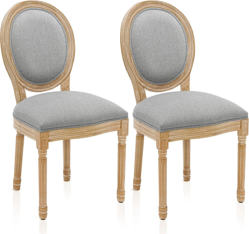 French Country Dining Chairs Set of 2, Upholstered Dining Room Chairs with round Back Farmhouse Kitchen Chairs for Living Room, Kitchen, Restaurant (Lightgrey-Round)