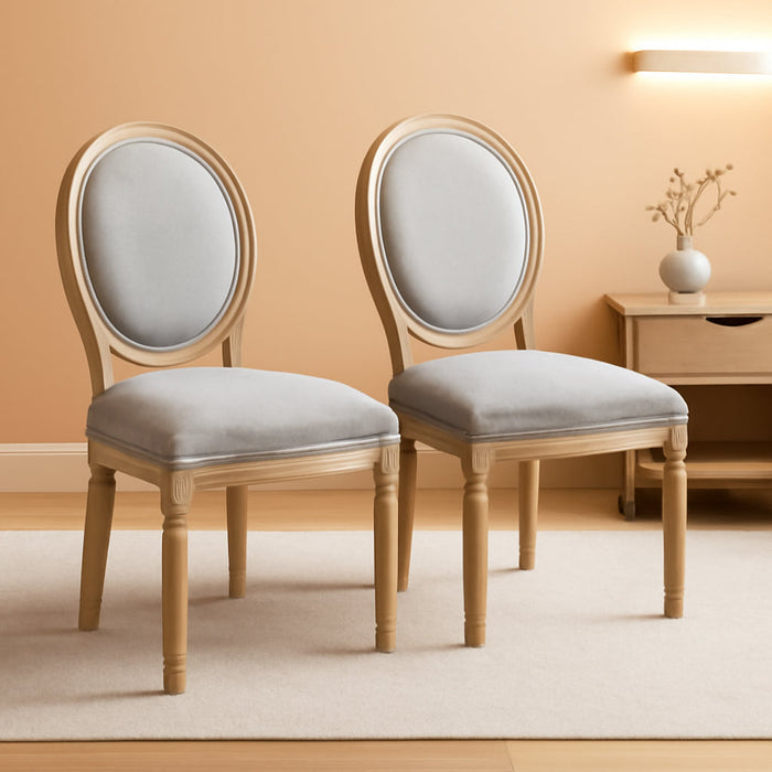 French Country Dining Chairs Set of 2, Upholstered Dining Room Chairs with round Back Farmhouse Kitchen Chairs for Living Room, Kitchen, Restaurant (Lightgrey-Round)