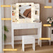 White Vanity Desk with Mirror and Lights, Makeup Vanity with 10 LED Bulbs and 3 Color Modes, Dressing Table Set with Power Outlets, Storage Drawers and Chair for Bedroom