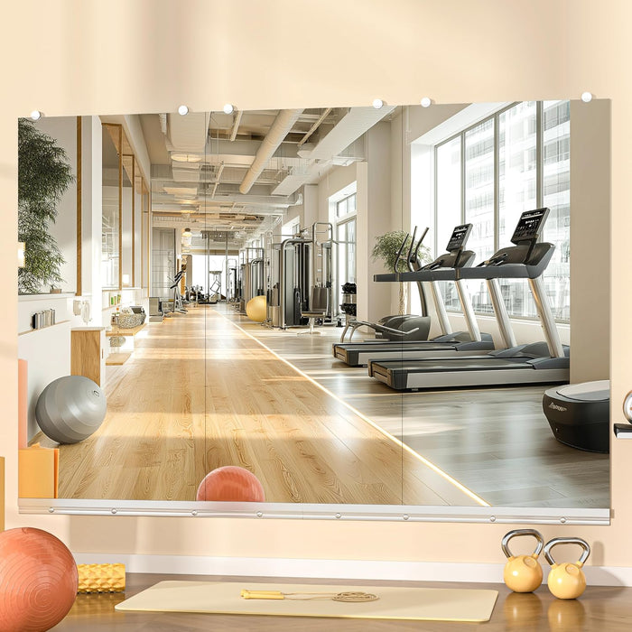 Home Gym Mirror, 48"X24" Each, 3-Pack Frameless Wall Mounted Mirrors with Glass Clamps & 2 Aluminum Rail, Large Body Mirror for Home Gym, Yoga Studio, Bedroom, Silver Tempered Glass