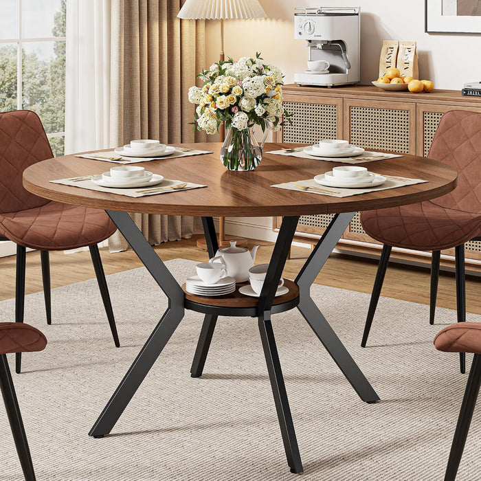 round Dining Table for 4, 43" Farmhouse Kitchen Table with Storage