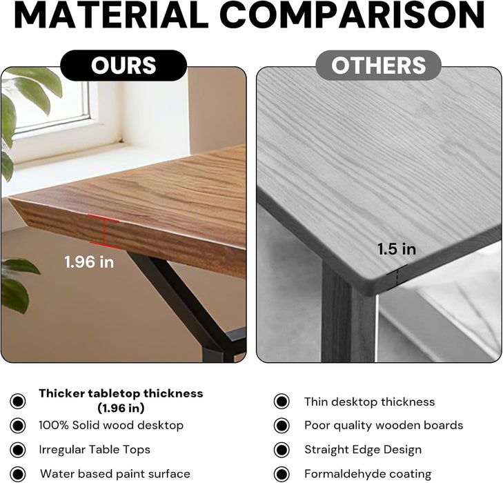 Solid Wood Desk 47 Inch for Home Office with Natural Live Edge