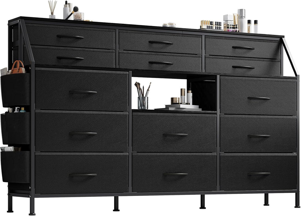 FiftyFiveInch Dresser With Fourteen Drawers And Shelves