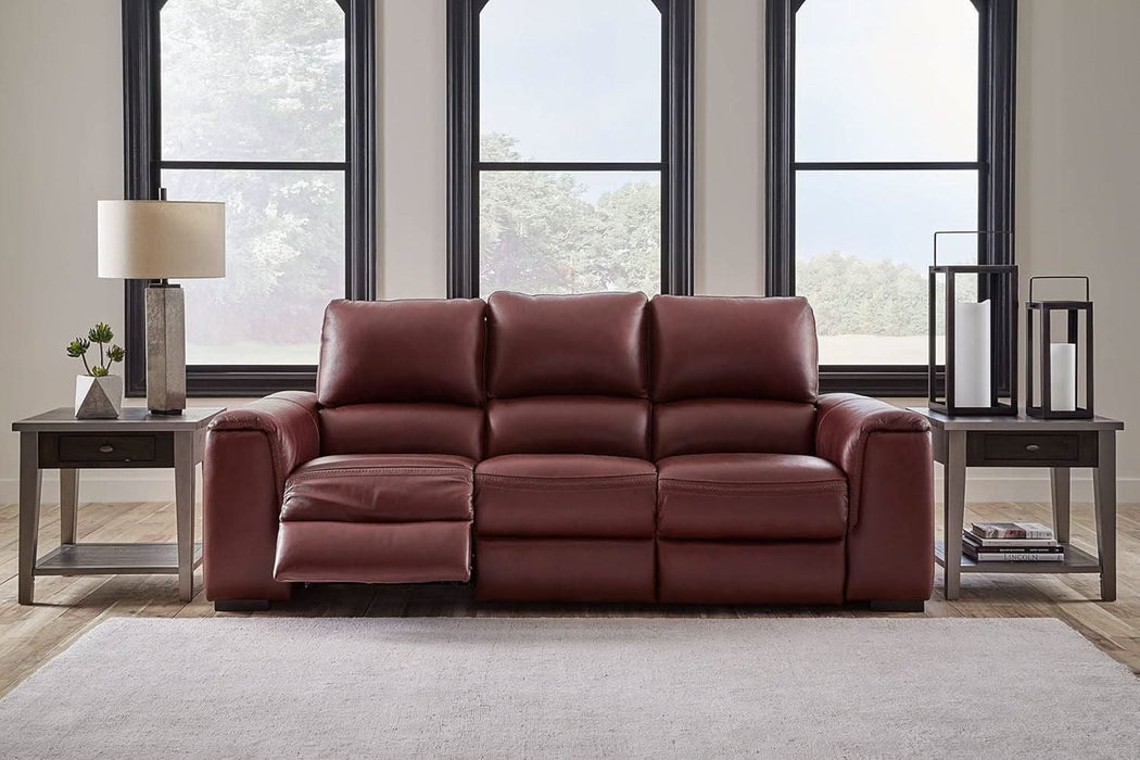 Alessandro Contemporary Leather Power Reclining Sofa with Adjustable Headrest, Red