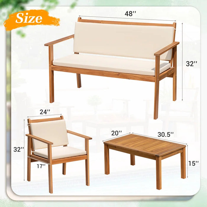 Kovach 4 Pieces Outdoor Acacia Wood Conversation Sets with Cushions,Patio Furniture Sets for Garden, Backyard, Poolside
