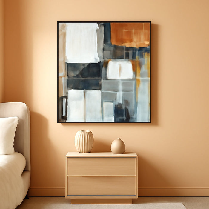 Howford Contemporary Rectangular Abstract Framed Hand-Painted Wall Art 48 X 72 Inches, Black & Gray