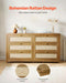 Large Boho Dresser for Bedroom, 57" Wide Rattan Dresser 6 Drawer with Ample Storage, Modern Wood Chest of Drawers Closet TV Stand Dressers for Living Room, Walnut Oak