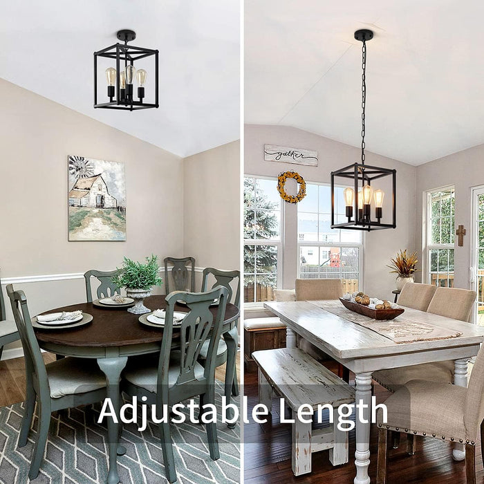 Black Chandelier Dining Room Light Fixtures over Table, 4-Light Farmhouse Kitchen Chandelier Hanging Light Fixture,Black Rectangle Chandelier with Adjustable Long Chain for Dining Room