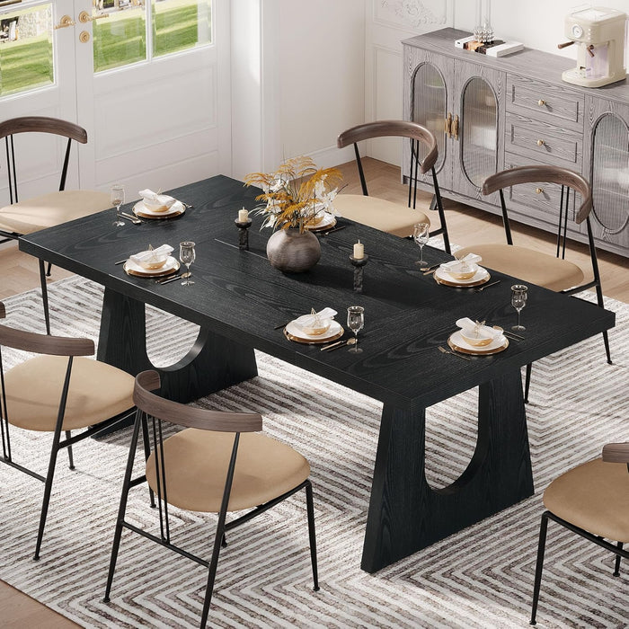 Large Dining Table for 6-8 People, 70.9-Inch Modern Kitchen Table for Dinner with Black Wooden Legs, Rectangular Kitchen Dining Table for Dining Room, Living Room, Home Furniture (Black)