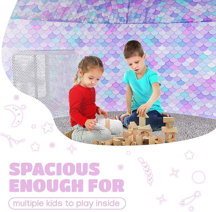 Air Tent for Kids (77” X 50”) Builds in 30 Sec, Toddler Tents Indoor for Imaginative Play, Spacious Kids Forts Indoor Playhouse for Boys & Girls Ages 3-14 (Fan Not Incl) (Mermaind Magic Fort)