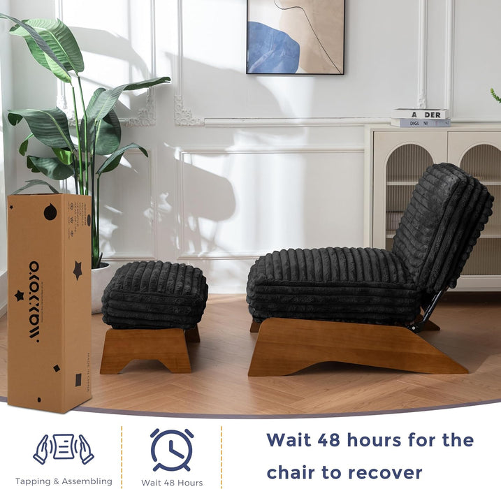 Modern Adjustable Accent Chair with Ottoman, Upholstered Living Room Chair with Footrest Set, Soft Reclining Lounge for Bedroom, Apartment, Office, Black