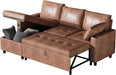 Brown Leather Sleeper Sofa Bed With Storage
