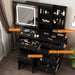 Black Makeup Vanity Set Dressing Table with Sliding LED Lighted Mirror Power Strip and Hair Dryer Holder, Drawers, Stool