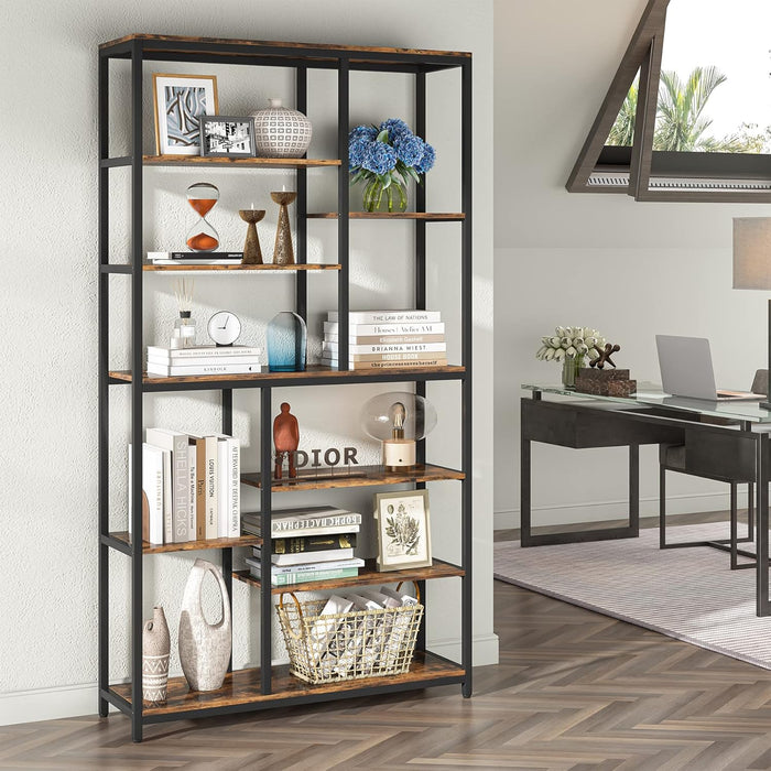 79 Inches Tall Bookshelf Bookcase, 8-Tier Staggered Bookcase, Modern Freestanding Open Book Shelves, Wide Wood Etagere Shelving Unit Display Shelf for Living Room