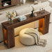 63" Console Table with Outlet, Farmhouse Entryway Table with Colorful LED Lights, Wooden Sofa Table with Unique Carved Design, Foyer Accent Table for Entrance, Hallway, Living Room