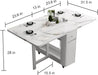 Folding Dining Table with Storage, Kitchen Table for Small Spaces | Foldable, Drop Leaf, Movable, 4 Wheels, Space Saving, Extendable, Marble Texture Top, for Apartment Kitchen Living Room White