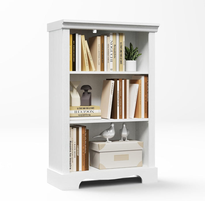 3-Tier Bookshelf, White Bookshelf with Adjustable Shelf, Wooden Bookshelf Open Storage, 9.8" D X 24.6" W X 38" H, Small Bookcase for Study Room, Living Room, Home Office, Bedroom (White)