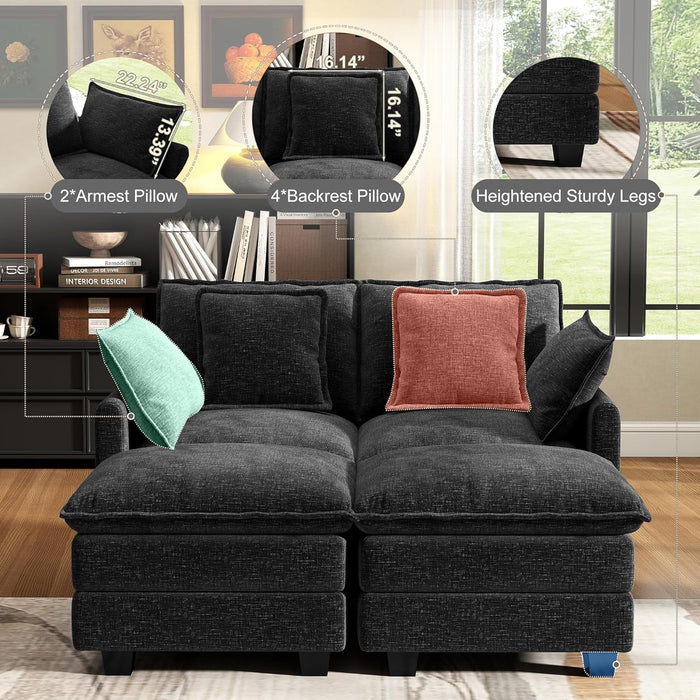 58 Inch Black Cloudlike Loveseat Removable Pillows