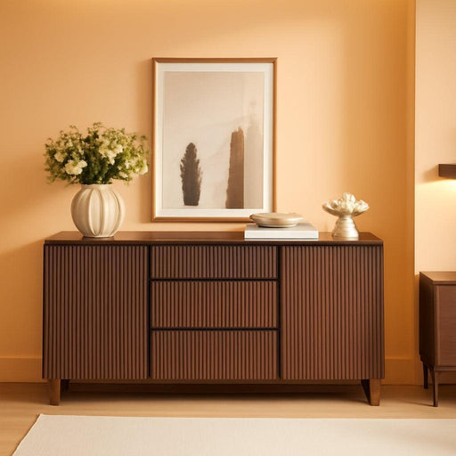 62" Sideboard Buffet Cabinet with Storage, Living Room Accent Cabinet with Drawers, Doors and Adjustable Shelves, for Bar, Kitchen, Walnut